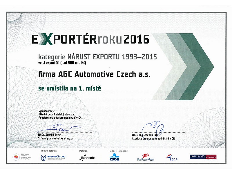 AGC Automotive je nejrychleji rostoucím exportérem